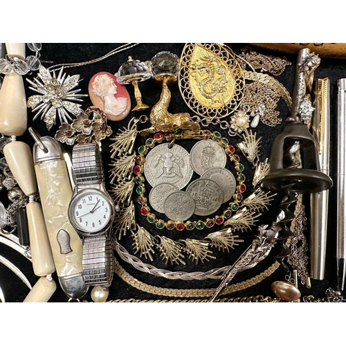 405 - Basket of Collectables. Collectable Coins, Vintage Penknife's, Pens, Costume Jewellery, Hallmarked S... 