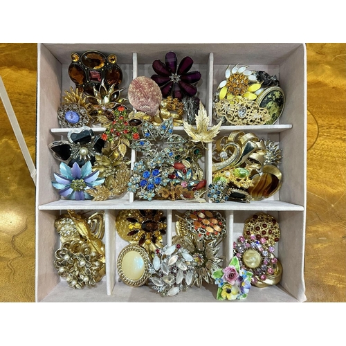 425 - Jewellery Box Containing a Quantity of Quality Vintage Costume Jewellery Brooches, including gold to... 