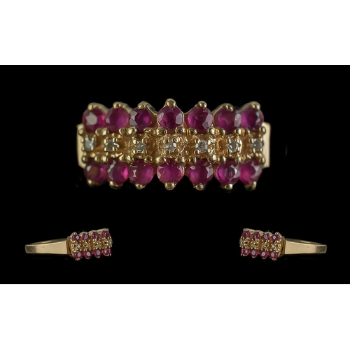 42A - Ladies 14ct Gold Attractive Ruby and Diamond Set Dress Ring. Marked 14ct to Shank. Rubies and Diamon... 