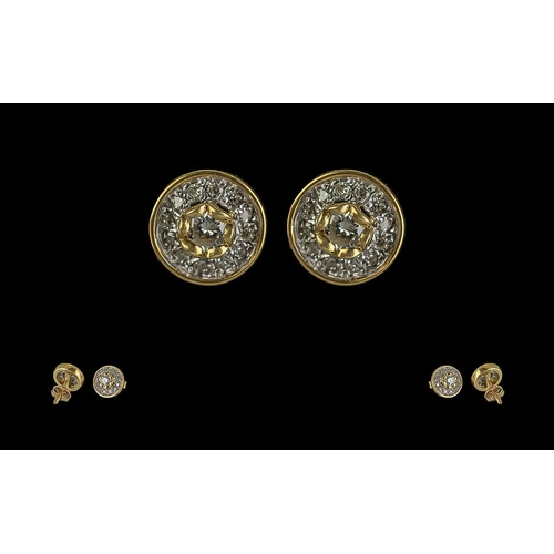 46 - A Fine Pair of 18ct Gold Diamond Set Cluster Earrings. Marked 750 - 18ct. Each Earring with Central ... 