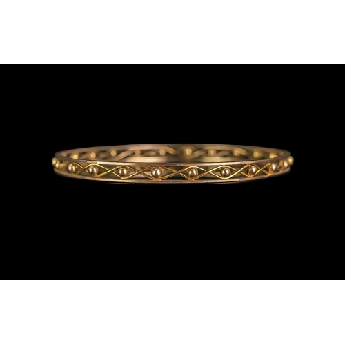 52 - Edwardian Period 1902-1910 Pleasing 9ct Gold Openworked Bangle, marked 9ct.  Criss/cross bauble desi... 