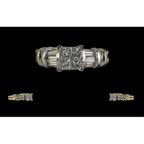 54A - Ladies 14ct Two Tone Gold Diamond Set Ring of Pleasing Design, marked 14ct to interior of shank.  Th... 