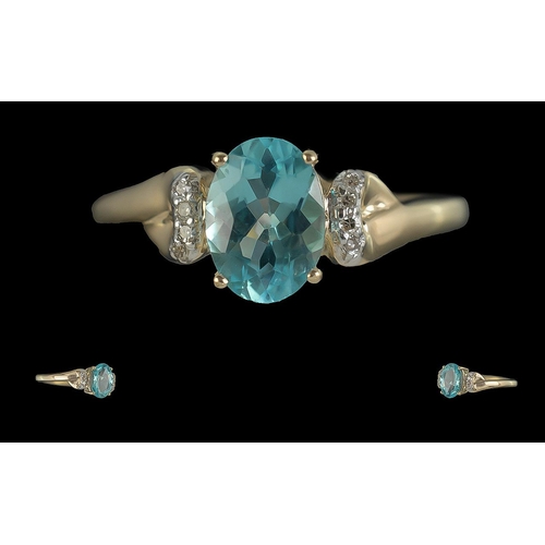 57A - Ladies Attractive 9ct Gold Aquamarine & Diamond Set Ring, marked to interior of shank.  The Aquamari... 