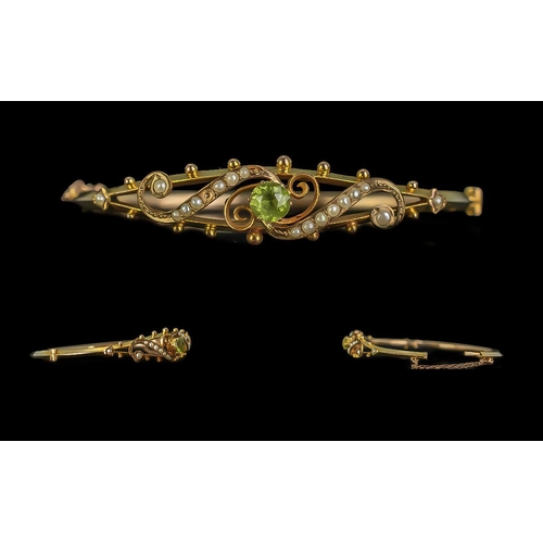 58 - Edwardian Period 1902-1910 Attractive 9ct Open Worked Peridot and Seed Pearl Set Hanged Bangle not m... 