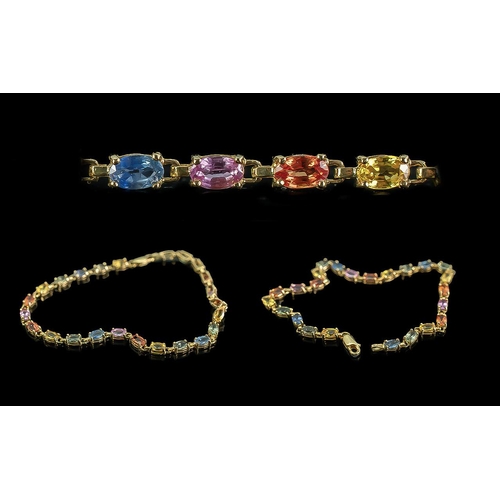 59 - Ladies - Attractive 9ct Gold Multi-Gem Set Line Bracelet. Marked 9ct. Excellent Assorted Colours - A... 