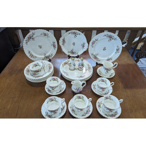 592 - Royal Albert Moss Rose Tea Set - Comprising Tea Pot, Cups, Saucers, Plates etc... Approximately 28 p... 