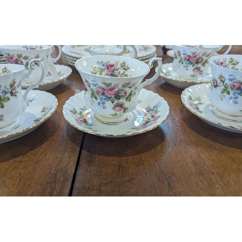 592 - Royal Albert Moss Rose Tea Set - Comprising Tea Pot, Cups, Saucers, Plates etc... Approximately 28 p... 