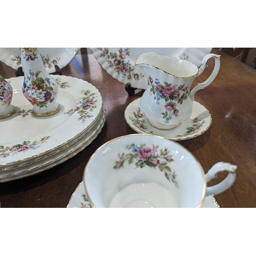 592 - Royal Albert Moss Rose Tea Set - Comprising Tea Pot, Cups, Saucers, Plates etc... Approximately 28 p... 