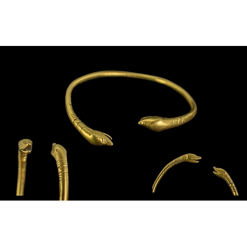 6 - A Roman Gold Snake Head Bangle, Realistically Modelled Snake Head On A Plain Band, Tested On XRF Mac... 