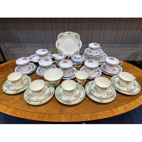 641 - Foley Porcelain Tea Service 'Cornflower', comprising 7 large cups, 1 small cup, 8 saucers, 8 side pl... 