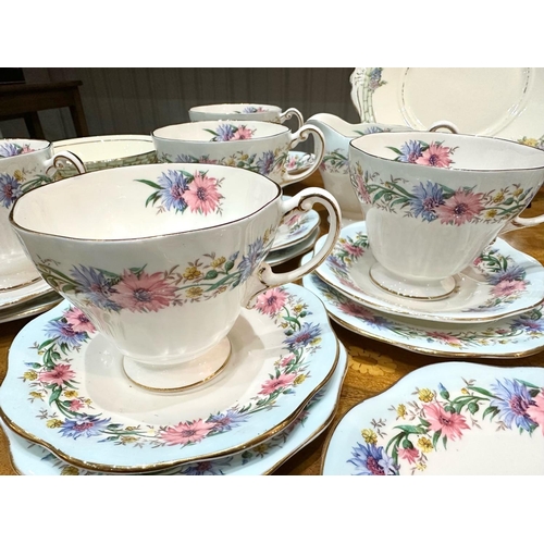 641 - Foley Porcelain Tea Service 'Cornflower', comprising 7 large cups, 1 small cup, 8 saucers, 8 side pl... 