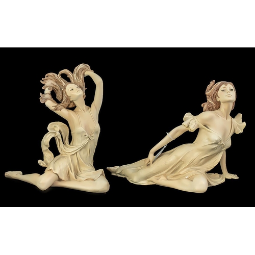 652 - Pair of Modern Italian Reclining Figures made by Classic Figures of Italy, sculpture A Santini, tall... 