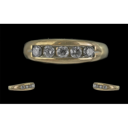 67A - Fine 9ct Gold Five Stone Diamond Set Band Ring, marked 9ct to shank, the five well matched round fac... 