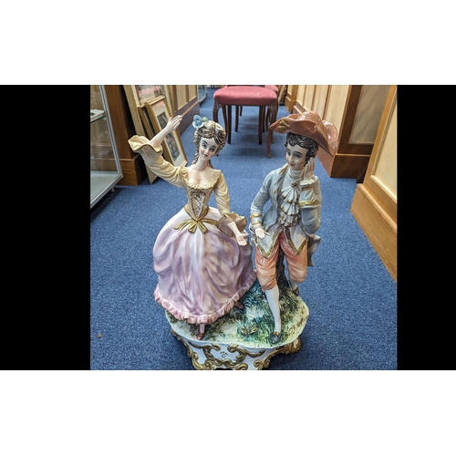 718 - Italian Figural Group Large Courting Couple, Height 24 Inches