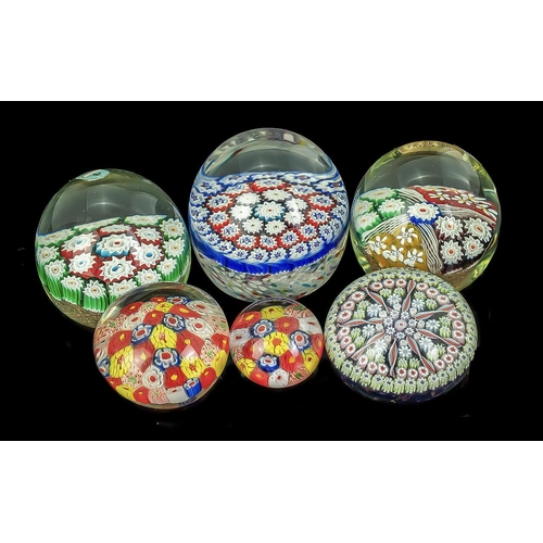 760 - Collection of Millefiore Paperweights, six in total, assorted patterns and designs.