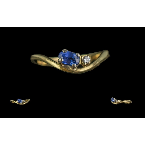 77 - Ladies 18ct Gold Petite Sapphire and Diamond Set Ring full hallmark to shank, sapphire of excellent ... 