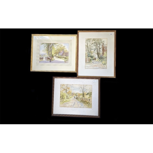 911 - Harold H Jones Watercolours, 'September Morning, Cottam Lane',  pencil signed bottom right, image me... 