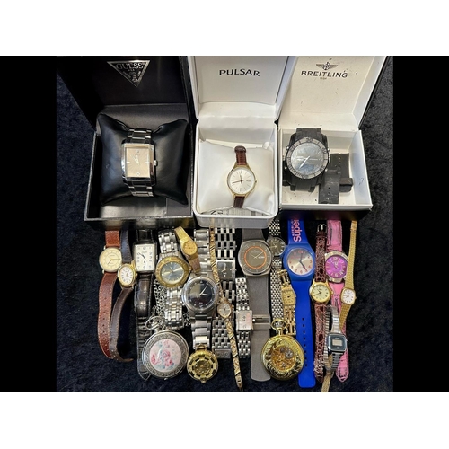 404 - Collection of Ladies & Gentleman's Wristwatches, comprising Guess, Pulsar & Breitling boxed watches,... 