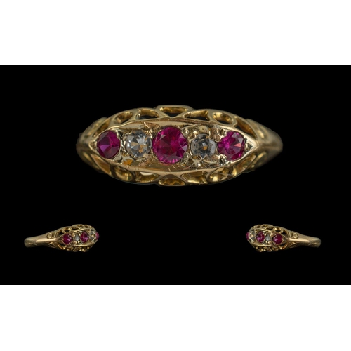 31A - Antique Period Attractive 18ct Gold Ruby and Diamond Set Ring. Full Hallmark to Interior of Shank. B... 