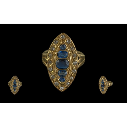 11 - Victorian Period 1837 - 1901 18ct Gold Diamond and Sapphire Set Ring of Pleasing Form / Design. Full... 