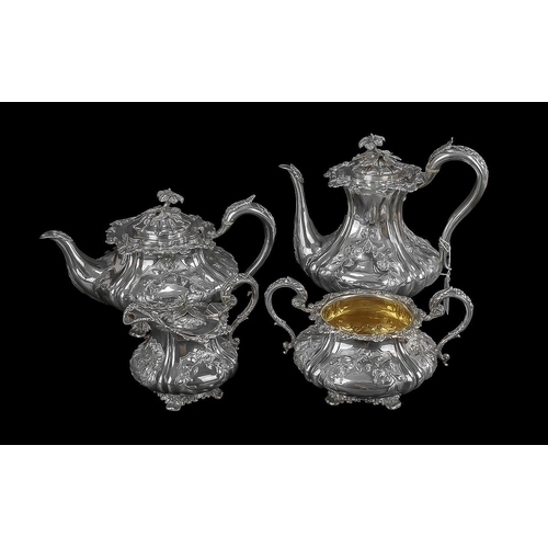 135A - William IV Excellent Quality Sterling Silver Ornate and Heavy Case ( 4 ) Piece Tea and Coffee Servic... 