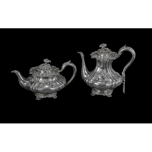 135A - William IV Excellent Quality Sterling Silver Ornate and Heavy Case ( 4 ) Piece Tea and Coffee Servic... 