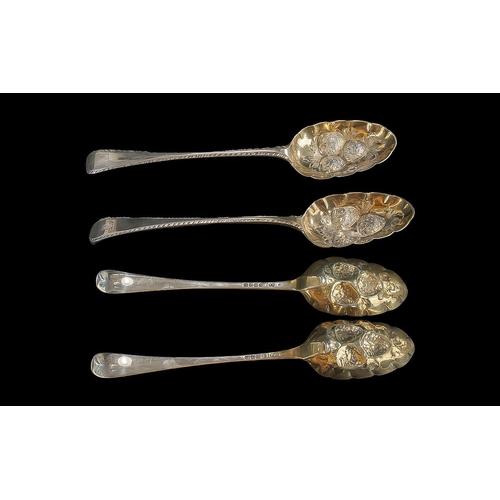 135B - Victorian Pair of Sterling Silver Fruits - Preserves Spoons, Gilt Bowl. Hallmark London 1881. Each S... 