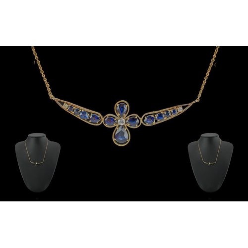 137 - Ladies Attractive and Pleasing 9ct Gold Sapphire and Diamond Set Necklace - Marked 9ct. Excellent De... 