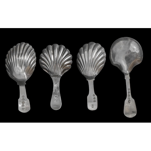 143A - George III Collection of ( 4 ) Caddy Spoons. Comprises 1/ Hallmark London 1795, Maker Peter and Anne... 