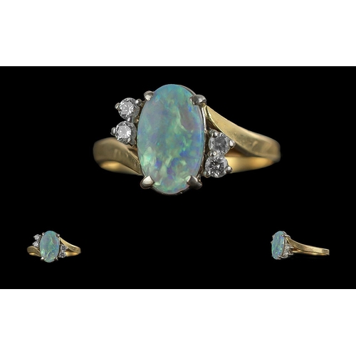 17 - Edwardian Period 1901 - 1910 Ladies 18ct Gold Opal and Diamond Set Ring, marked 18ct to shank, the o... 