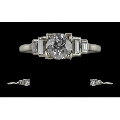 17A - Art Deco Superb Platinum Diamond Set Dress Ring, the interior and shank marked Platinum.  The centra... 