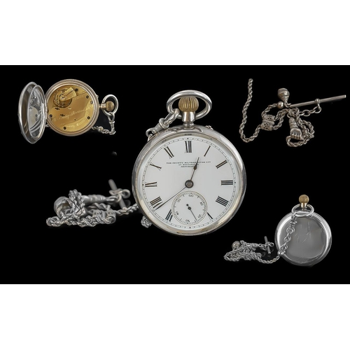 181 - The County Silversmiths Company Sterling Silver Lever Keyless Open Faced Pocket Watch with white ena... 