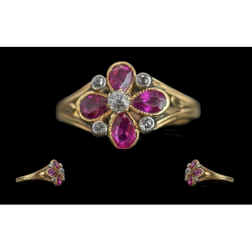 22A - Edwardian Period 1902 - 1910 Exquisite 18ct Gold Ruby and Diamond Set Ring. Not Marked but Tests 18c... 