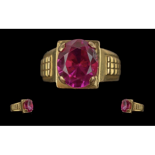 28A - 22ct Gold Superb Quality Single Stone Synthetic Ruby Ring.  Not marked, tests high carat gold.  The ... 