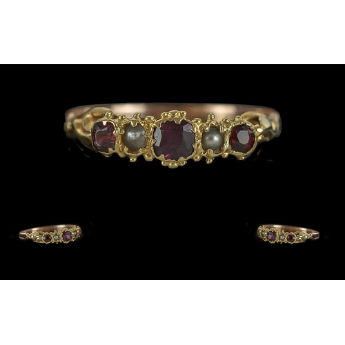 29A - Early Victorian Period Pleasing and Attractive 18ct Gold Garnet and Seed Pearl Set Ring. Well Made O... 