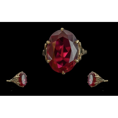 30A - Antique Period Ladies 9ct Gold Pleasing Large Ruby Coloured Single Stone Statement Ring, Excellent S... 