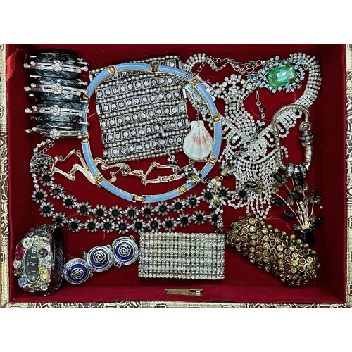 327 - Collection of Quality Crystal Set Jewellery, housed in an attractive large velvet lined gold tone pa... 