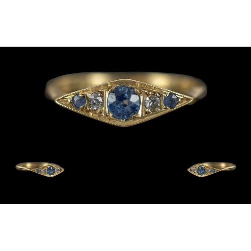 35A - Edwardian Period - Attractive and Exquisite 18ct Gold Blue Sapphire and Diamond Set Dress Ring, Exce... 