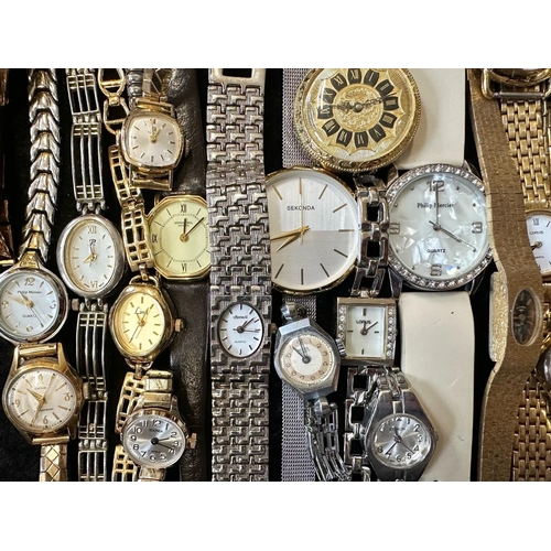 364 - Collection of Ladies Wristwatches, bracelet and leather straps, makes include Rotary, Suisse, Ingers... 