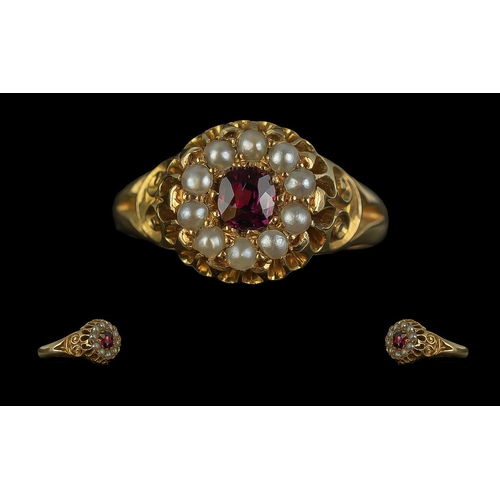 6 - Edwardian Period 1901 - 1910 Attractive 18ct Gold Ruby and Pearl Set Ring, Open worked Ornate Settin... 