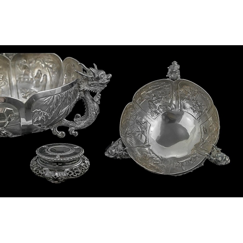 106 - Chinese Export Late 19th Century Early 20th Century Excellent Quality 3 Figural Dragon Silver Handle... 