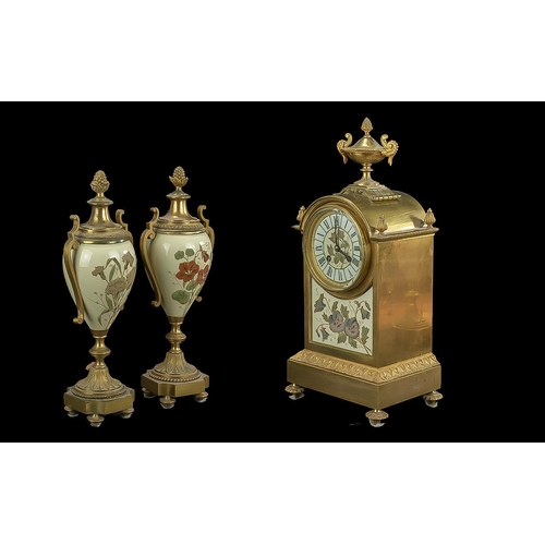 1102 - French 19th Century - Impressive 8 Day Gilt Bronze Clock Garniture Set, Striking on a Gong, Marked A... 