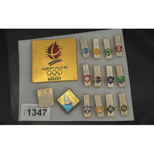 1347 - A Group of 15 Original 1972, 1980 & 1992 Olympic Games Pins.