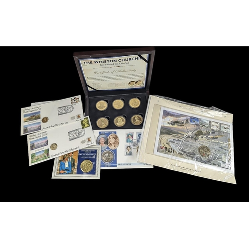 1390 - Coin Collection - comprises Winston Churchill 24ct Gold Plated Six Coin Set & COA Guernsey 2015 Limi... 