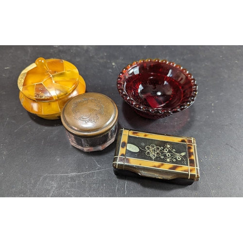 1400A - Collection of ( 4 ) Small Trinket Boxes / Jars. Various Shapes and Colours, Interesting Lot.