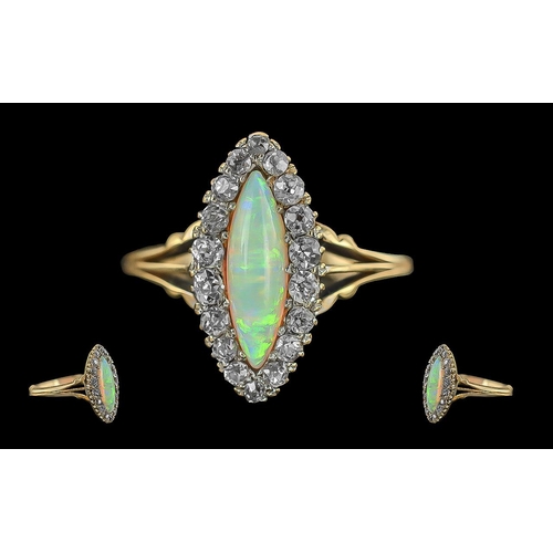 14A - Antique Period Ladies - Pleasing Quality 9ct Gold Opal and Diamond Set Dress Ring. Marked 9ct to Sha... 