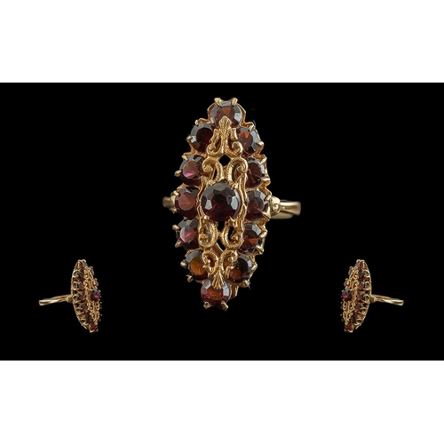 15A - Ladies - Pleasing 18ct Gold Ruby Set Boat Shaped Cluster Ring, with Excellent Open worked Setting. M... 