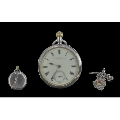 164 - J.B.Dent & Sons London Key-wind Sterling Silver Open Faced Pocket Watch with Attached Sterling Silve... 