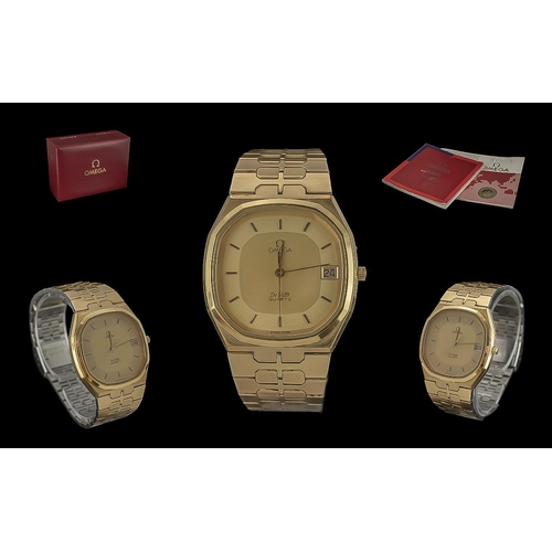 166 - Omega Deville Gents Gold Tone Quartz Wrist Watch - Date Of Purchase 18.09.87. With Champagne Dial. J... 