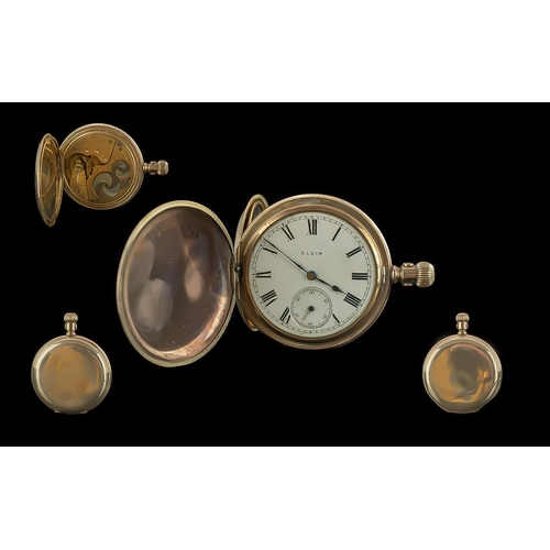 169 - Elgin International Watch Company Gold Filled 7 Jewels Full Hunter Stem Winding Pocket Watch. Guaran... 